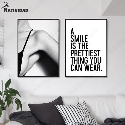 Text Art Poster Wall Sticker Smile Is The Best Thing You Wear Canvas Painting Female Sexy Art Photo Modern Bedroom Home Decor