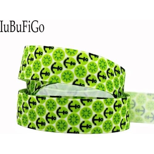 []IuBuFiGo] 30 Yards 7/8" Anchor Printed Grosgrain ribbon 22 mm Polyester Green ribbons DIY Handmade
