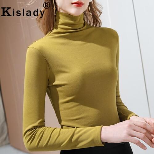 Kisaldy 2020 New Winter Womens Turtleneck Slim Gothic Solid T-Shirts Long Sleeve Sexy Patchwork Tops Plus Sizes Korean Clothes