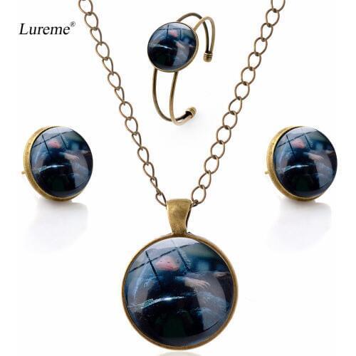 Lureme Bronze Glass Time Gem Fantastic Beasts Animal Stud Earrings Necklace Bangle Jewelry Set (js000730)