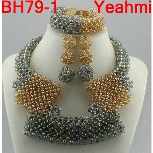 Trendy Crystal Jewelry Sets Long Design Women Beads Necklace African Wedding Bridal Jewelry Sets Free Shipping BH79-2