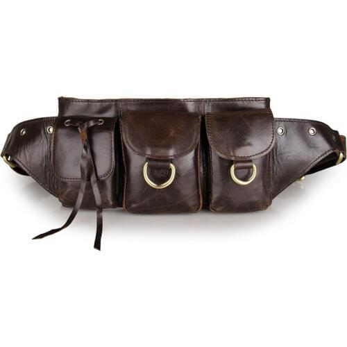 Men Waist Bag Cow Leather Waist Pack Purse Belt Hip Bags 2018 Man Casual Travel Vintage Luxury Brand Brown Phone Designer Bag