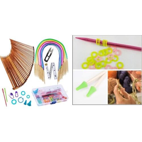 Knitting Needles Set Premium Portable Beginner Pro Household Bamboo Circular Tools for Handmade Weave Rug Blanket Project