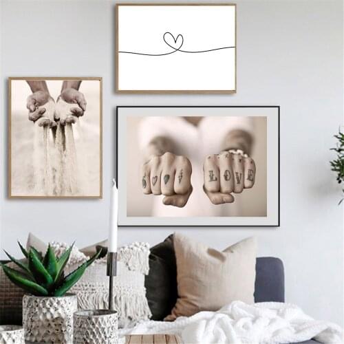 Hands Holding Sand Love Heart Poster Mountain Canvas Print Landscape Art Painting Quotes Wall Art Picture Living Room Home Decor