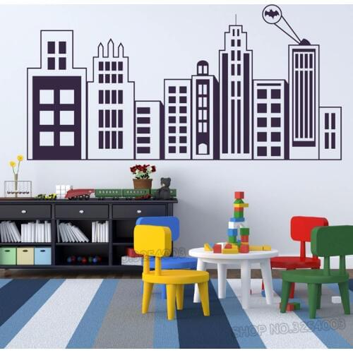 Kids Room Wall Decal City Buildings Wall Poster Wall Mural Nursery Decor Vinyl Building Silhouette Wall Sticker L746