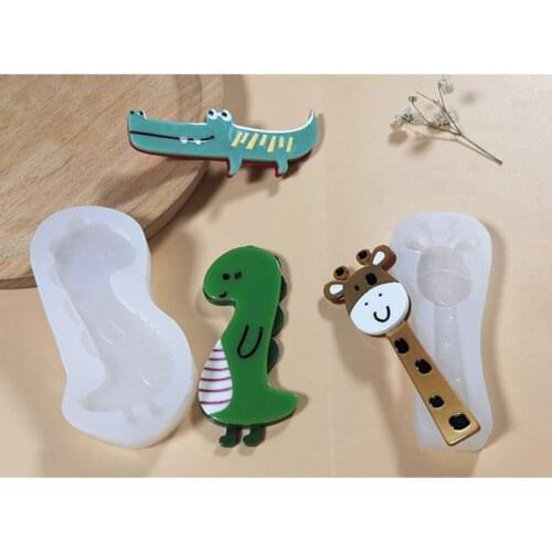 Super Cute Animals Hair Pins Resin Mold Pig Duck Dinosaur Giraffe Acrylic Mold Alligator Hair Clip Molds Jewelry Making W0YA