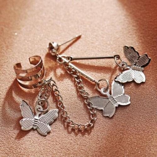 New Fashion Earring Punk Butterfly Clip Earring Teens Women Men Ear Cuffs Zinc Alloy Jewelry Vintage Retro Chain Earrings Metal