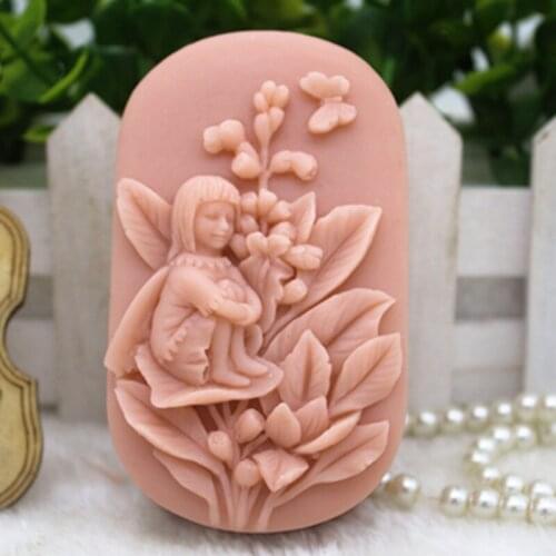 New Product!!1pcs Girl with Flowers (zx337) Food Grade Silicone Handmade Soap Mold Crafts DIY Mould