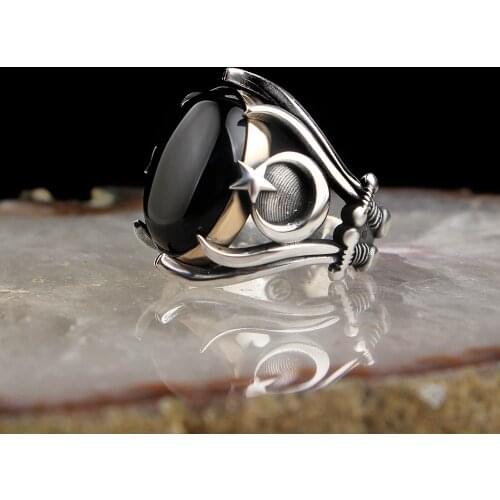 Onyx Traditional Turkish 925 Silver Handmade Signet Rings Jewelry Gift From Turkey for Women Men