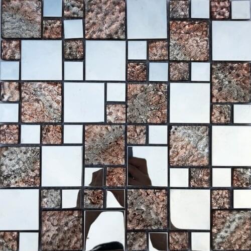 European style silver mirror metal hand painted gold foil glass mosaic tile for kitchen backsplash shower living room wall tile