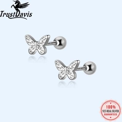 Trustdavis Real 925 Sterling Silver Sweet Insect Butterfly Screw Stud Earrings For Women Children Mini Minimalist Jewelry DA1897