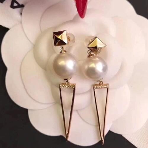 M127 Pure 925 Sterling Silver Water Drop Shape Round 8-9mm Fresh Water White Pearl Studs Earrings Women Fine Pearl Earrings