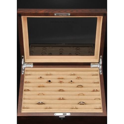 Luxury Large Jewelry Box High Capacity Elm Wood Jewelry Makeup Storage Organizer Ring Ear Studs Brooch Cufflinks Boxes with Key