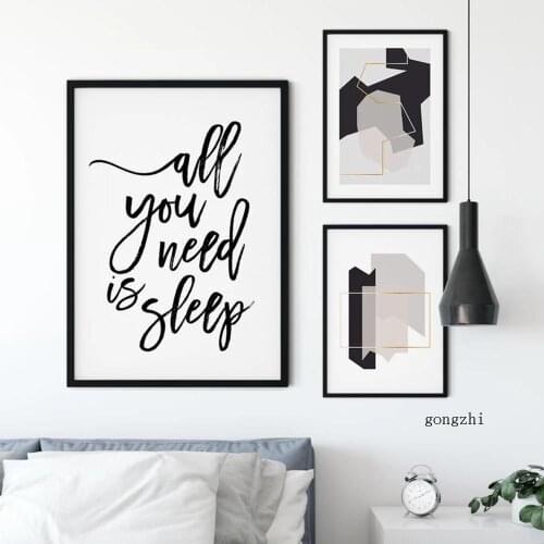 All You Need Is Sleep Quote Nordic Poster Geometric Abstract Lines Canvas Painting and Prints Wall Art Pictures Home Decoration