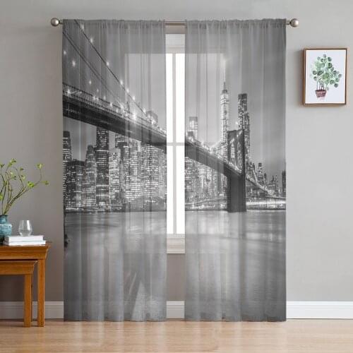 New York City Night Modern Curtains For Living Room Transparent Tulle Curtains Window Sheer For The Bedroom Accessories Decor