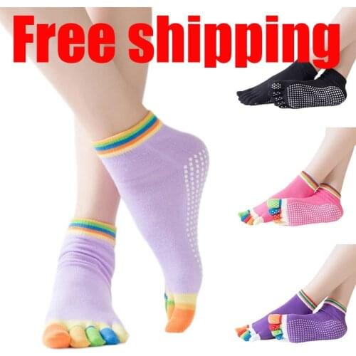 Sports Socks Ladies Non-Slip Yoga Socks Ballet Breathable Ladies Pilates Fitness Gym Sports 5 Toe Socks Color Stretch