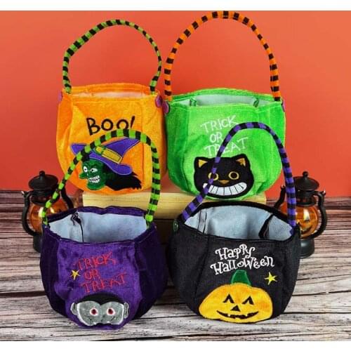 1P Halloween Pumpkin Candy Bag Witch Cat Portable Cookies Storage Bags Trick Or Treat Happy Halloween Party Gift Packing Supplie