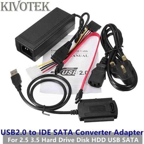 USB2.0 To IDE SATA Converter Adapter Cable with Power Supply for 2.5 3.5 Hard Drive Disk Hdd USB IDA Sata Aadapter Free Shipping