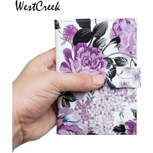 WESTCREEK PU Leather Peony Flower Printing Passport Clip Buckle Passport Book Rose Passport Holder Card Holder Ticket Folder
