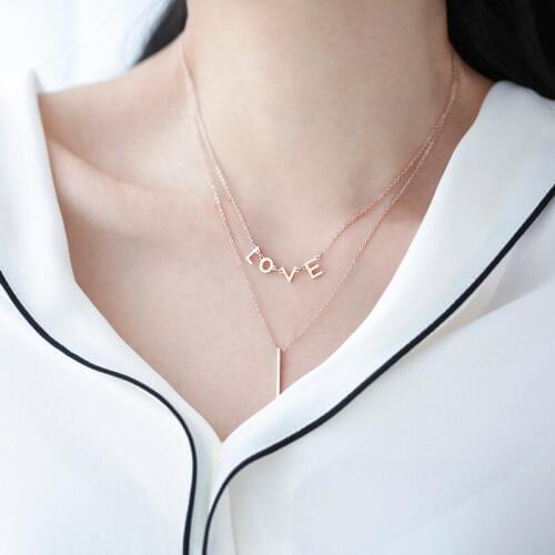 YUN RUO 2018 New Rose Gold Color Double Layer I Love Letter Pendant Necklace Fashion Titanium Steel Woman Jewelry Never Fade