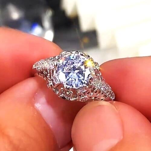 Huitan Ethnic Style Women Wedding Engagement Rings Beauty Hollow Out Pattern Anniversary Love Gift Luxury Cubic Zirconia Jewelry