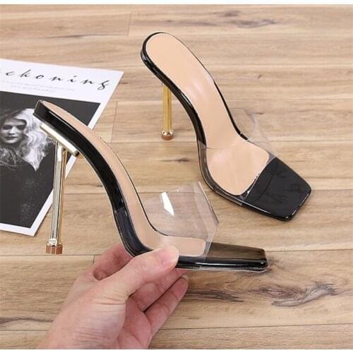 2021 New High Heels Thin Heels Slipper Women Summer Party Shoes Woman Wedding Fashion Jelly Open Toe Mary Janes Mules Sandals