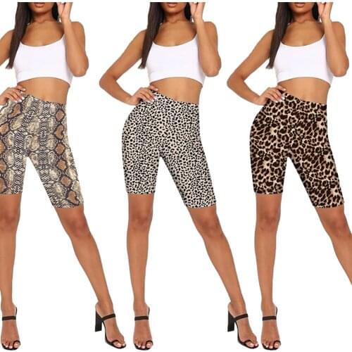 Womens High Waist Fitness Shorts Daily Slim Fit Leopard/Snakeskin Pattern Short Riding Running Trousers 2021 New Fashion