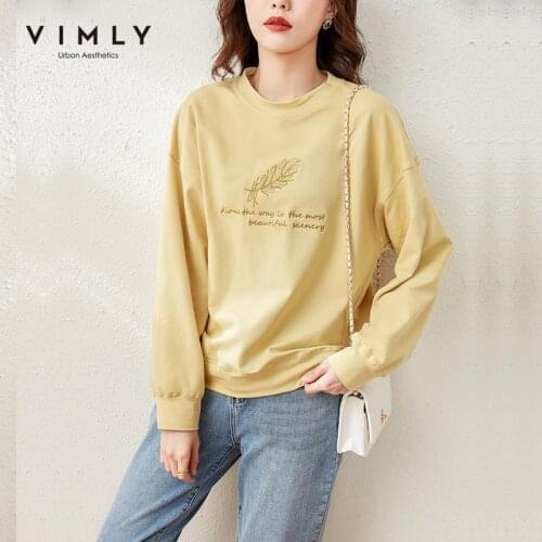 VIMLY Women Hoodies Casual Round Neck Embroidery Pullover Fashion Full Sleeve Loose Sweatshirt Clothes Female Tops F6651