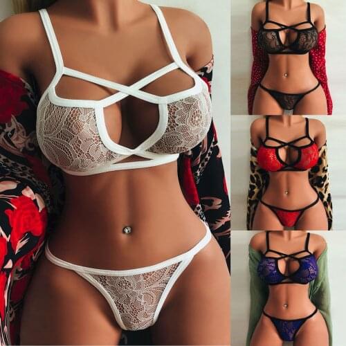 Women Sexy Bra Set Lace Transparent Sexy Lingerie Womens Underwear Set Floral Mesh Push Up Bra Brief Sets Erotic Lingerie