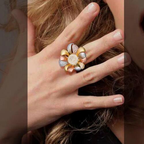 MoonTree Luxury Big Flower Blossom Cubic Zirconia Ring for Women Fashion Engagement Party Jewelry Anillos Bijoux