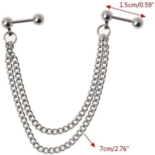1Pc Punk Ball Stud Cartilage Ear Cuff Wrap Double Chain Piercing Earring Unisex