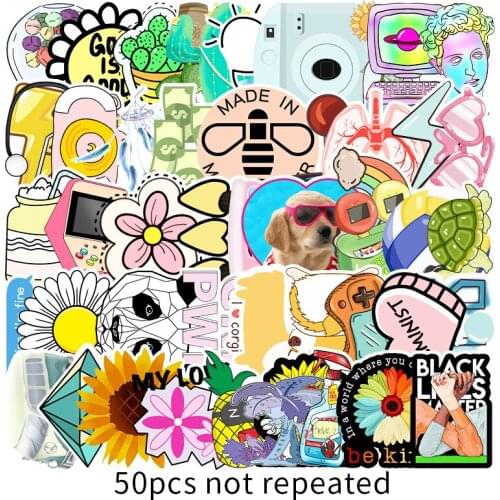 10/30/50PCS Non-repetitive VSCO Style Graffiti Decoration Sticker Luggage Car Waterproof Sticker Cartoon Thermos Sticker