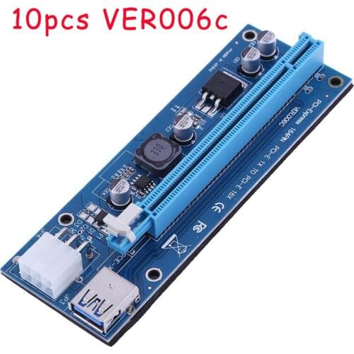 10pcs VER006C 1x to 16x PCI Express PCIE PCI-E Riser Card 006C Extender Board Mining SATA To 6Pin for BTC Mining Miner