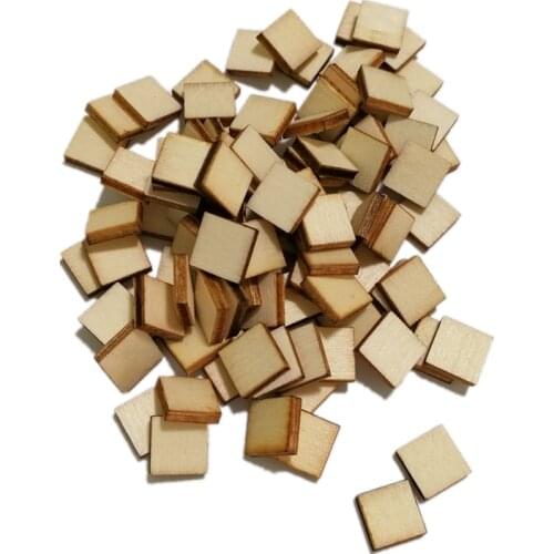 100pcs 10mm DIY Square Blank Wood Natural Slices Wooden Squares Cutouts for DIY Crafts Painting Staining Burning Coasters