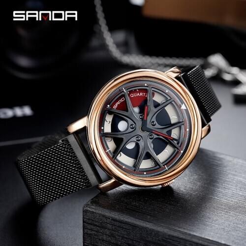 2020 SANDA Hot Sell Quartz Movement Men Watch Life Waterproof Creative Wheel Rotating Dial Magnet Clasp Relogio Masculino 1025