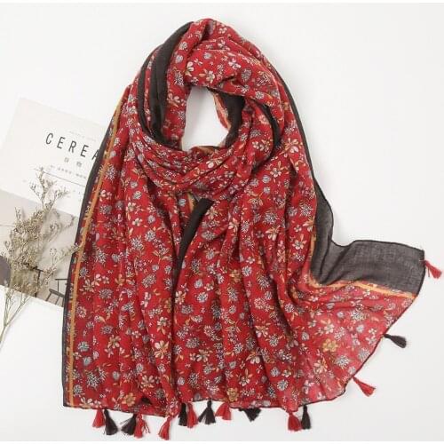 2021 Fashion Small Flower Print Tassel Scarf Shawls Long Soft Floral Scarves Hijab Wrap