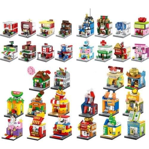 3D Model Single Mini City Street Series Pizza Ice Cream Toy Shop Retail Store Building Blocks Kids Educational Toys