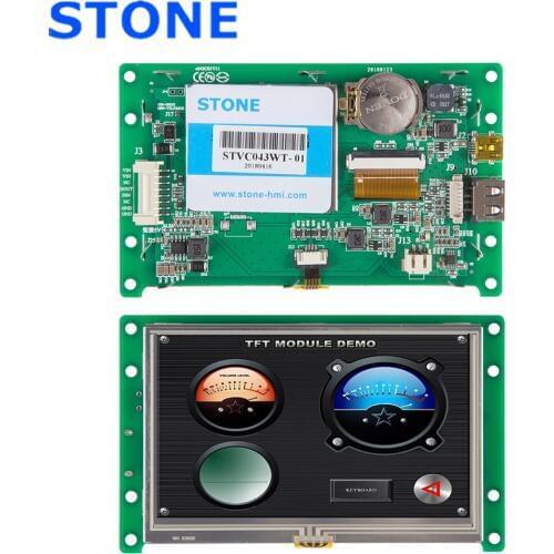 4.3 Inch HMI LCD Display with Driver + Controller + Develop Software + RS485 RS232 TTL UART Interface STVC043WT-01