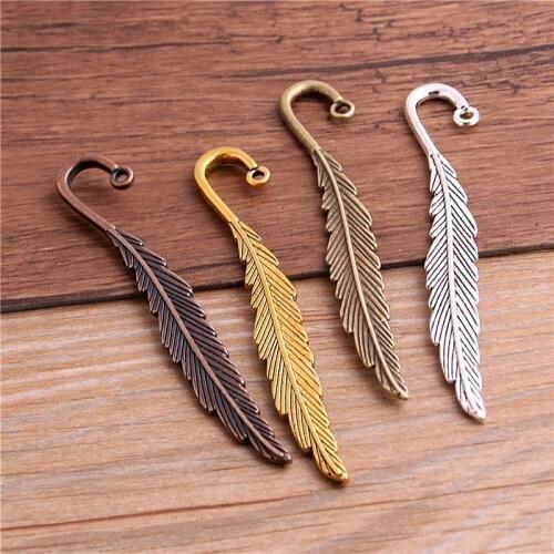 4pcs 12*79mm new fashion classics wholesales feather shape four color lead free metal alloy bookmark T6448