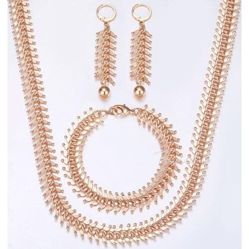 585 Rose Gold Jewelry Set For Women Centipede Link Chain Necklace Bracelet Earrings Woman Gifts 2018 Dropshipping 10/14mm HCSM01