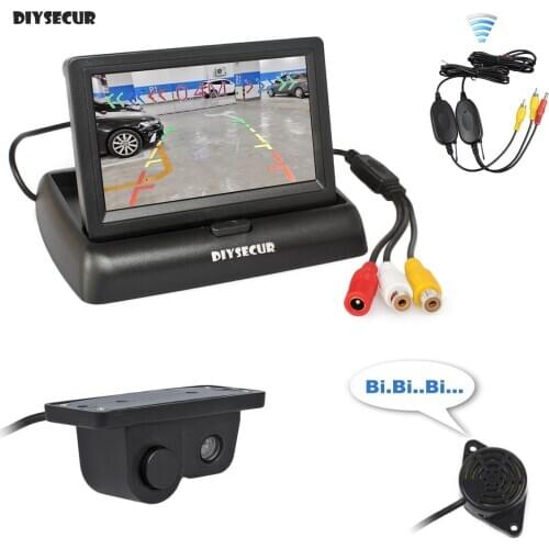 DIYSECUR Wireless 4.3" Foldable Car Monitor + Waterproof Video Parking Radar Sensor Car Camera Parking System Kit