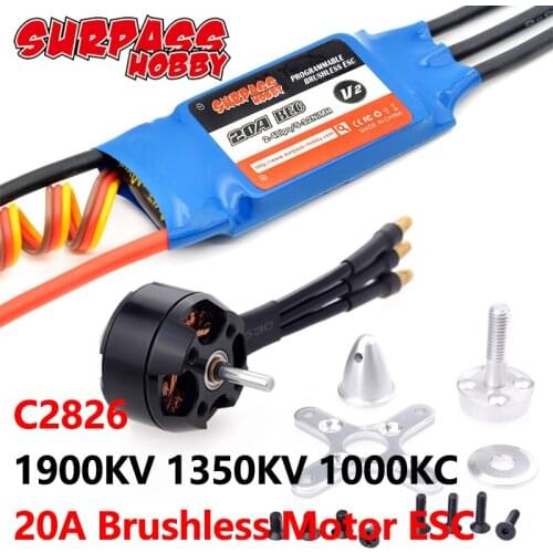 SURPASS Hobby C2826 Brushless Motor 1000/1350/1900KV 20A ESC Motor Speed Controller BEC 2-4S for RC FPV Airplane Fixed-Wing