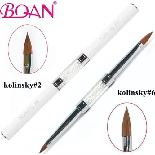 BQAN 1pc Professional Double Head #2 #6 Nail Art Rhinestone Kolinsky Sable Acrylic Brush Pen DIY Painting Drawing Manicure Tool