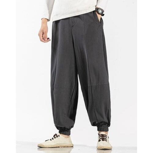 Chinese Style Mens Cotton Linen Pants Tang Style Wide Leg Pants Large Loose Radish Pants Traditional Style of Dress Comfortable