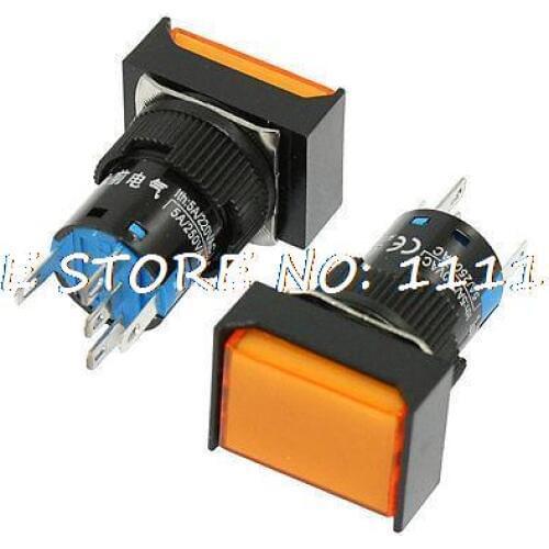 DC 24V Orange Light 5P 1NO 1NC Momentary Rectangle 16mm Push Button Switch