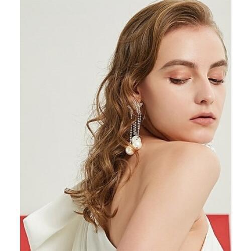 Rongho design Crystal Stars stud earrings for women fashion jewelry 2018 Cup chain Tassel Pearl earrings pendant Bridal brincos