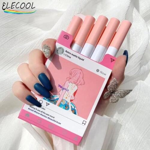 ELECOOL 5 Color Cigarette Lip Gloss Set Lipstick Waterproof Lasting Mental Beauty Nude Glitter Makeup Red Lip Tint New Cosmetic