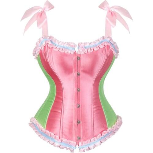 Elegant Halter Satin Overbust Corset Lace Up Bustier Waist Cincher Body Shaper Corsets and Bustiers Espartilho