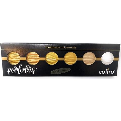 Finetec Coliro M600 Artist Mica Watercolor Paint, Metallic, Gold & Silver (6-Color/Set)