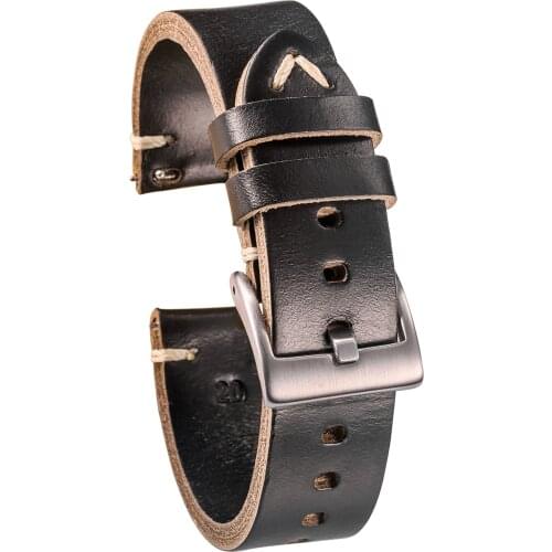 Horween Burgundy Chromexcel Leather Watch Bands Black 3.5mm Thick Handmade Leather Straps